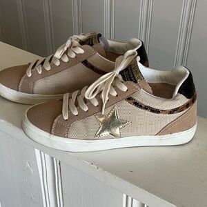 Vintage Havana Star Sneakers Tan Beige Leopard Print Suede Low Top Shoes